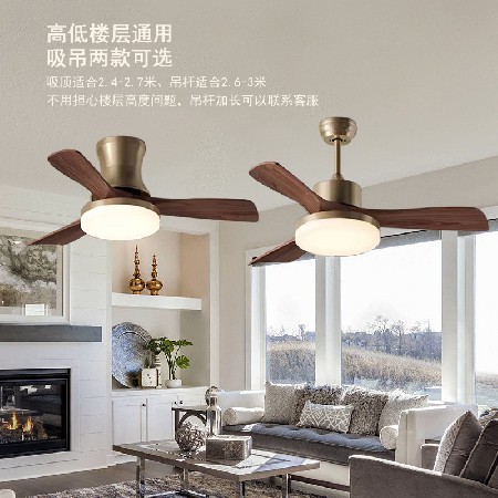 北歐古銅色風(fēng)扇燈全光譜實(shí)木餐廳電扇燈臥室書房客廳變頻吊扇燈