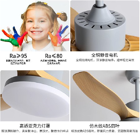智能變頻風(fēng)扇燈大風(fēng)力家用客廳臥室房間仿木紋餐廳燈扇一體吊扇燈