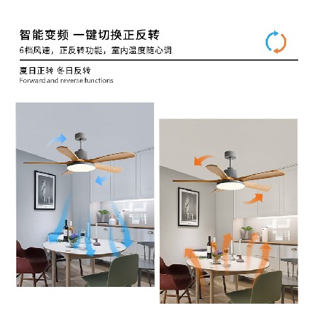 大風力原木風吊扇燈智能變頻餐廳客廳吸頂電扇燈全光譜靜音風扇燈