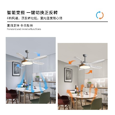 北歐吊扇燈靜音大風(fēng)力餐廳客廳風(fēng)扇燈一體智能變頻電扇燈中山工廠