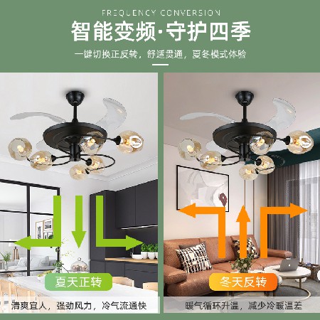 現(xiàn)貨批發(fā)隱形風(fēng)扇燈后現(xiàn)代簡約客廳吊扇燈魔豆分子北歐餐廳電扇燈