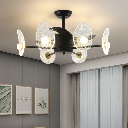 跨境智能風(fēng)扇燈現(xiàn)代簡約多頭客廳電扇燈酒店餐廳大風(fēng)力隱形吊扇燈
