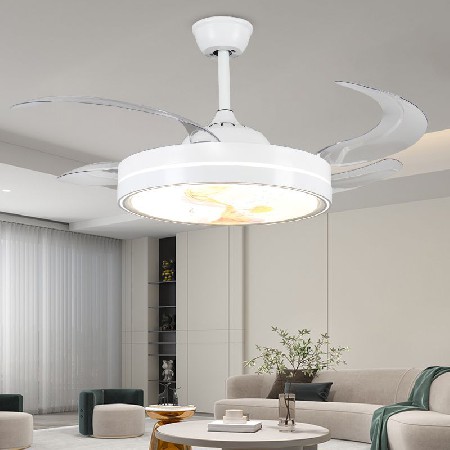 變頻風(fēng)扇燈客廳燈山水噴畫家用隱形靜音電扇燈智能餐廳臥室吊扇燈