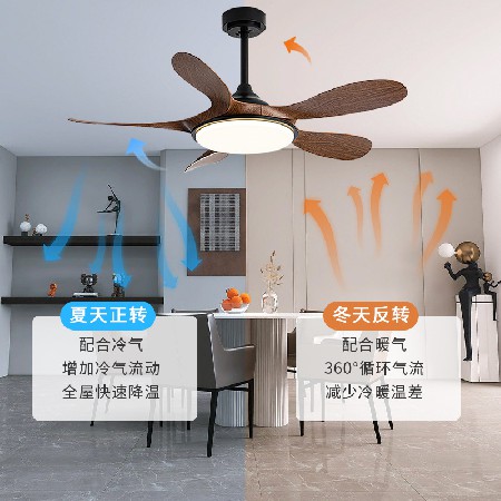 北歐吸頂變頻風扇燈仿木紋葉吊扇燈餐廳客廳家用臥室?guī)щ婏L扇吊燈
