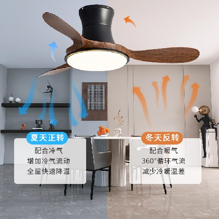 北歐吊扇燈餐廳簡約變頻智能風(fēng)扇燈客廳現(xiàn)代家用臥室木紋葉電扇燈