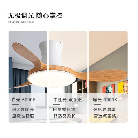 北歐吊扇燈餐廳簡約變頻智能風(fēng)扇燈客廳現(xiàn)代家用臥室木紋葉電扇燈