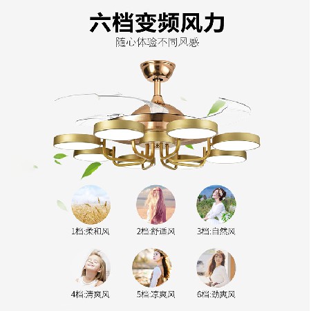 多頭大風(fēng)力輕奢風(fēng)扇燈后現(xiàn)代簡(jiǎn)約客廳燈風(fēng)扇燈酒店餐廳隱形吊扇燈