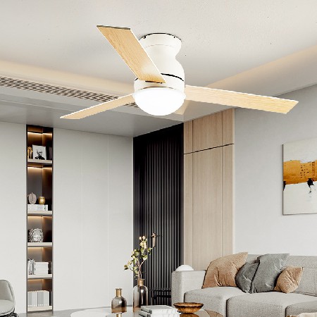 北歐家用木葉電扇燈支持米家智能變頻吊扇一體燈客餐廳吸頂風(fēng)扇燈