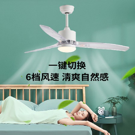 全光譜簡約風(fēng)扇燈透明葉變頻智能電扇燈客廳餐廳臥室?guī)эL(fēng)扇吊扇燈