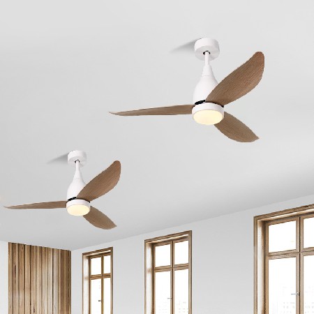 定制加工熱賣外銷LED仿原木風(fēng)扇燈 110V電扇燈跨境變頻遙控吊扇燈