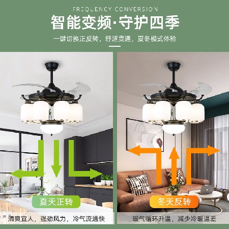 新中式客廳隱形風(fēng)扇燈家用一體帶燈電扇中國(guó)風(fēng)餐廳臥室?guī)麸L(fēng)扇